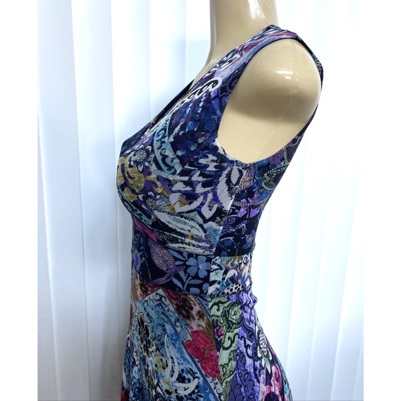 FUZZI Floral Patchwork Sleeveless Midi Dress Tulle V Neck A Line Fit Fla… - Picture 8 of 11